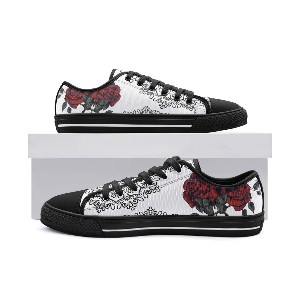 Red Rose Unisex Low Top Canvas Shoes